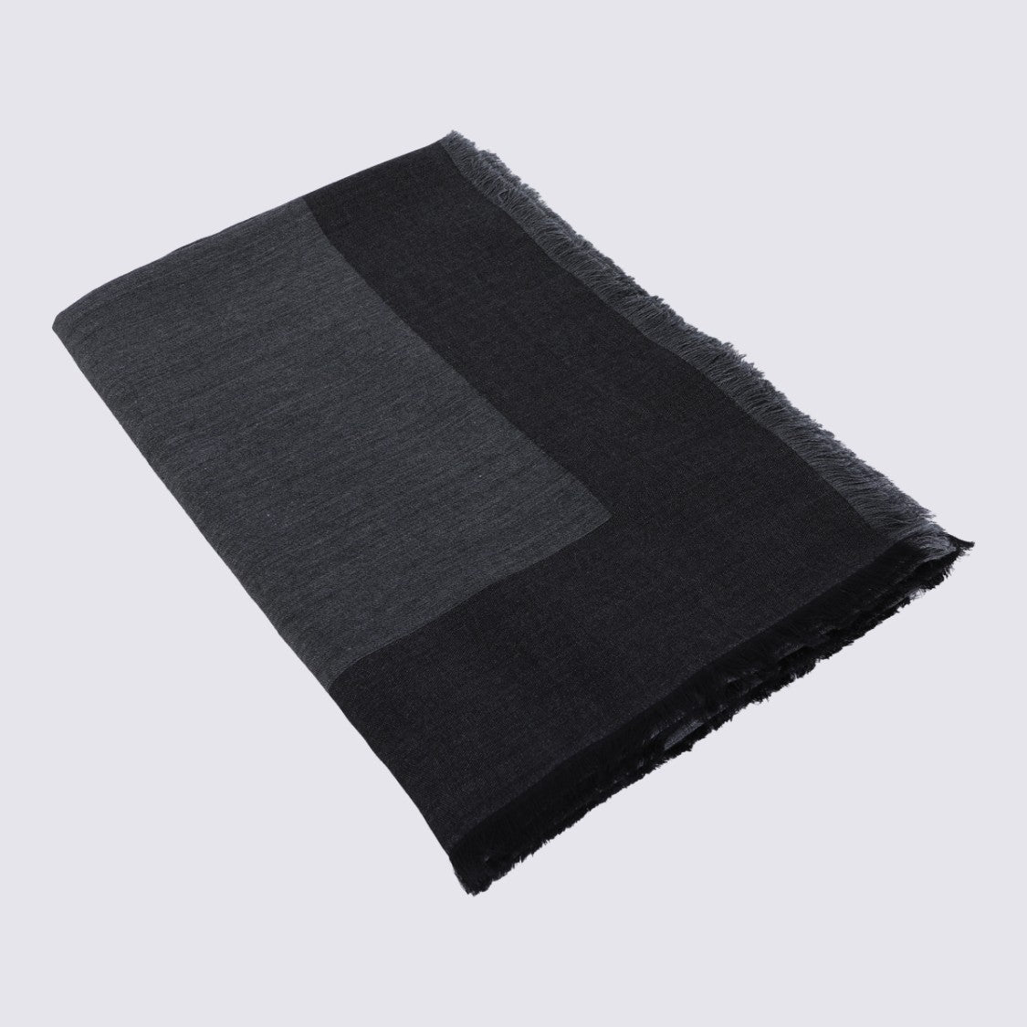 Saint Laurent Black Wool-Silk Fringed Scarf