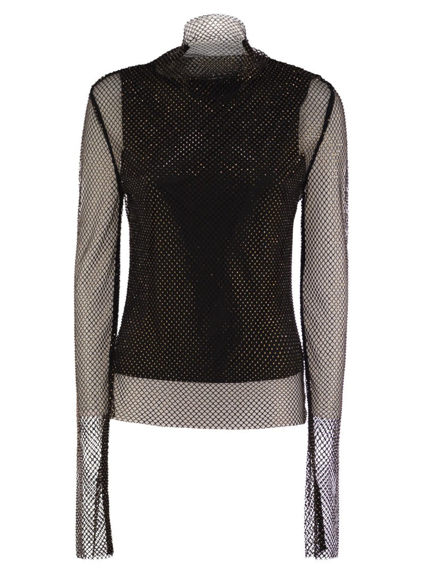 Sportmax Gerarda - Mesh T-Shirt With Rhinestones