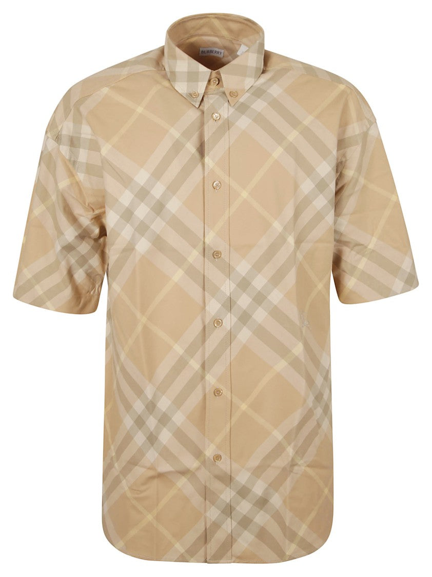 Burberry Short-Sleeved Plaid Shirt With Button-Down Collar
