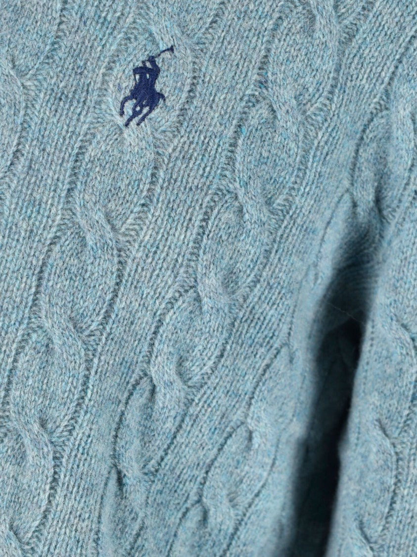 Polo Ralph Lauren Light Blue Cable Knit Wool-Cashmere Sweater