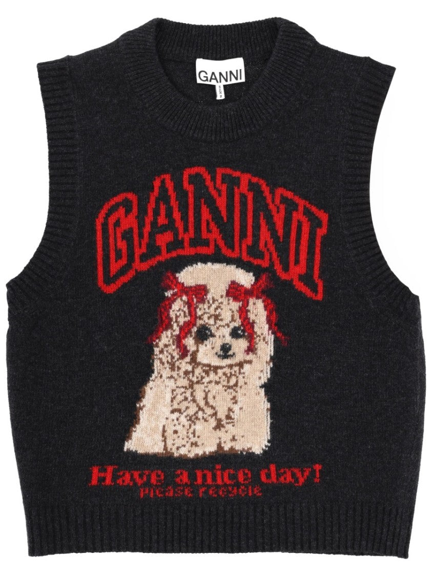 Ganni Sleeveless Whimsical Dog Graphic Tank Top