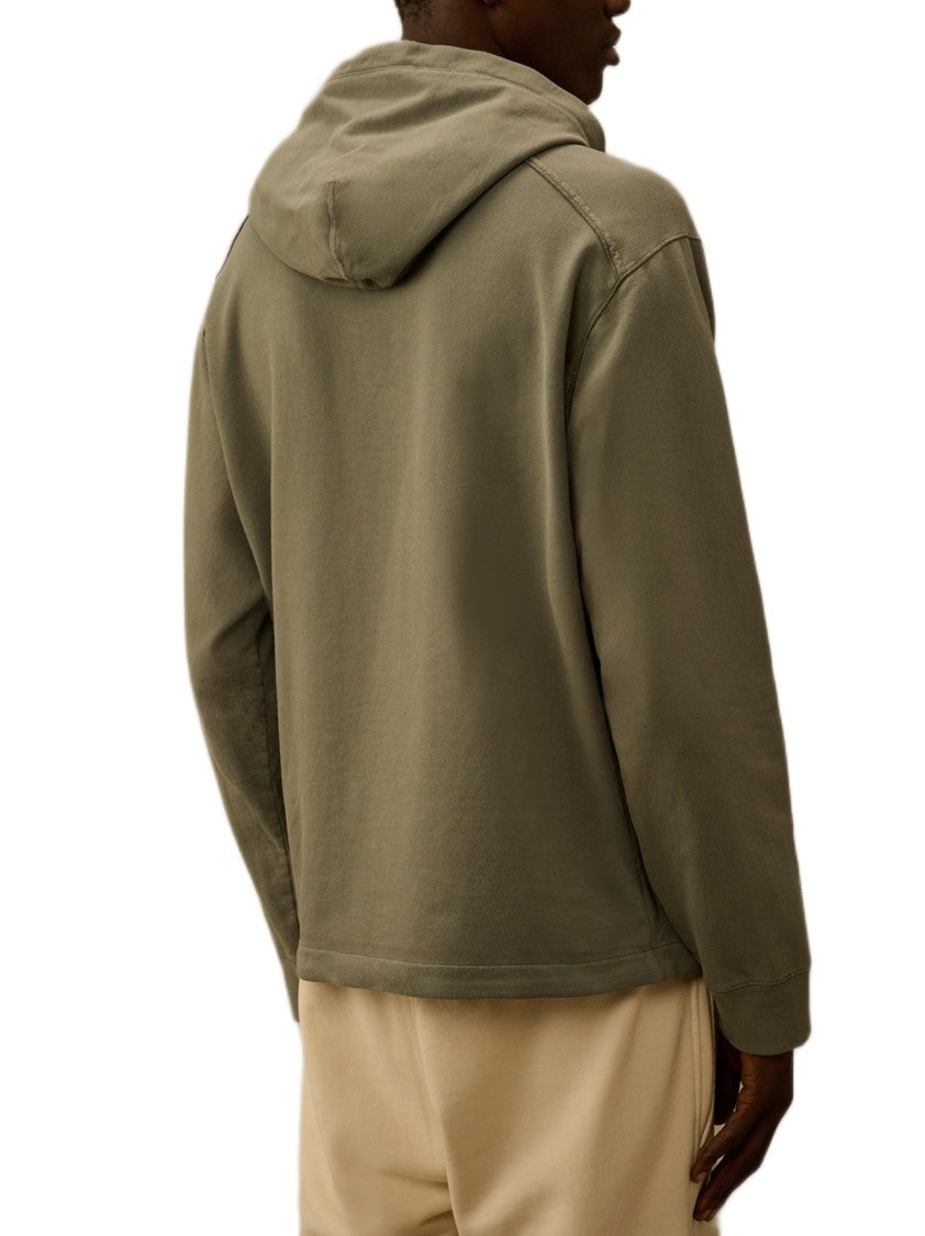 C.P. Company Half-Zip Fleece Sweater With Adjustable Hood And Iconic Lens Detail