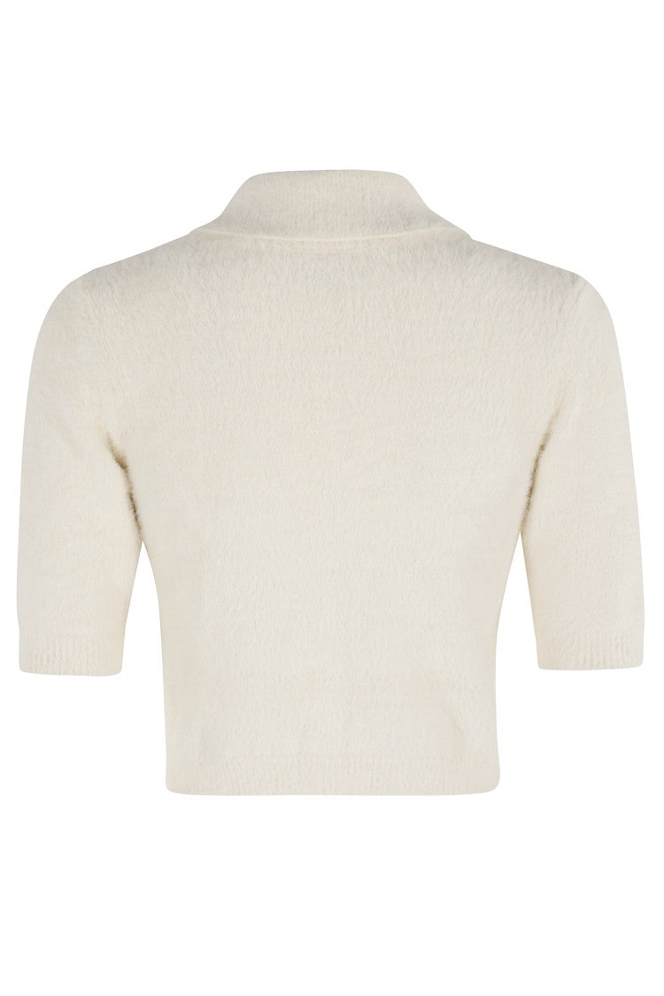 Elisabetta Franchi Cropped Teddy-Effect Sweater With Gold Button Details