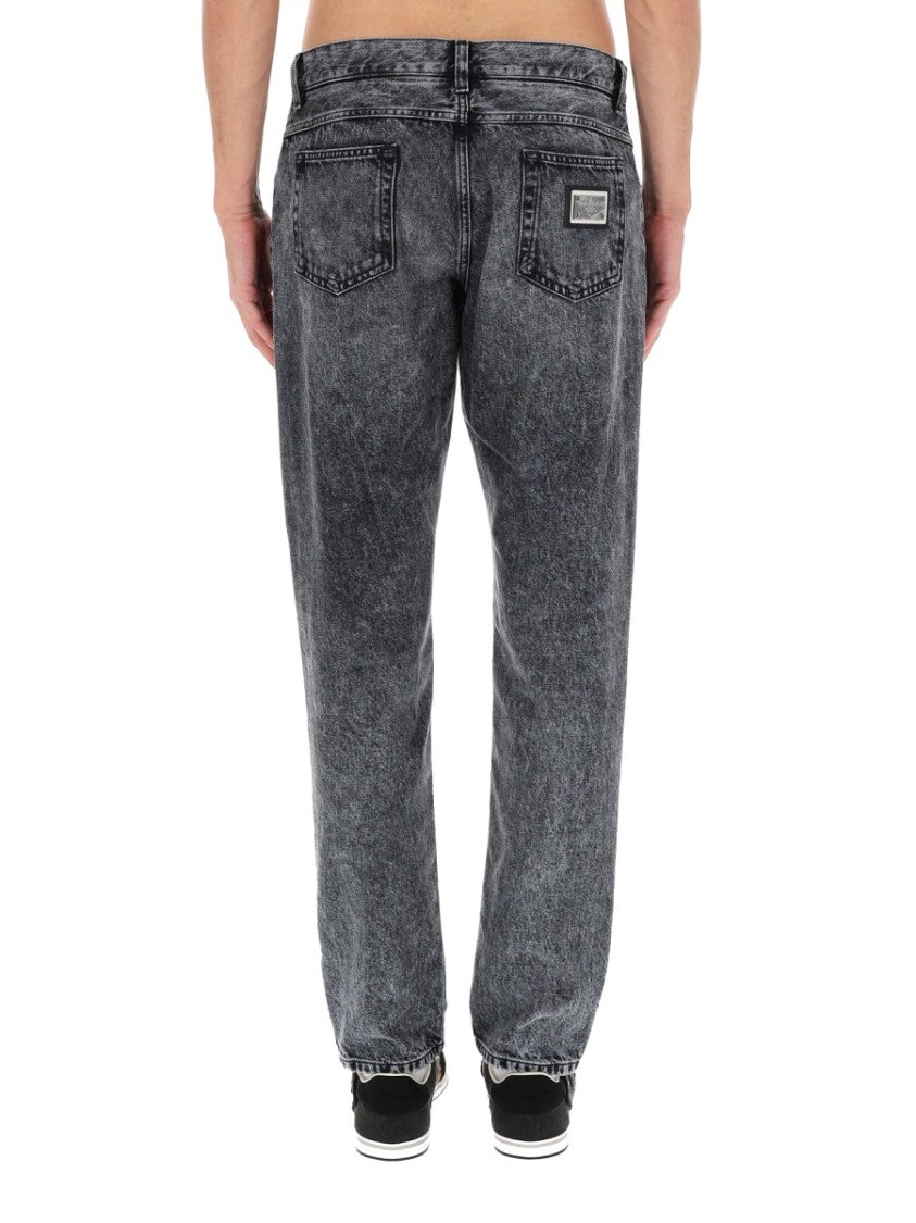 Dolce & Gabbana Washed Black Tapered Cotton Jeans
