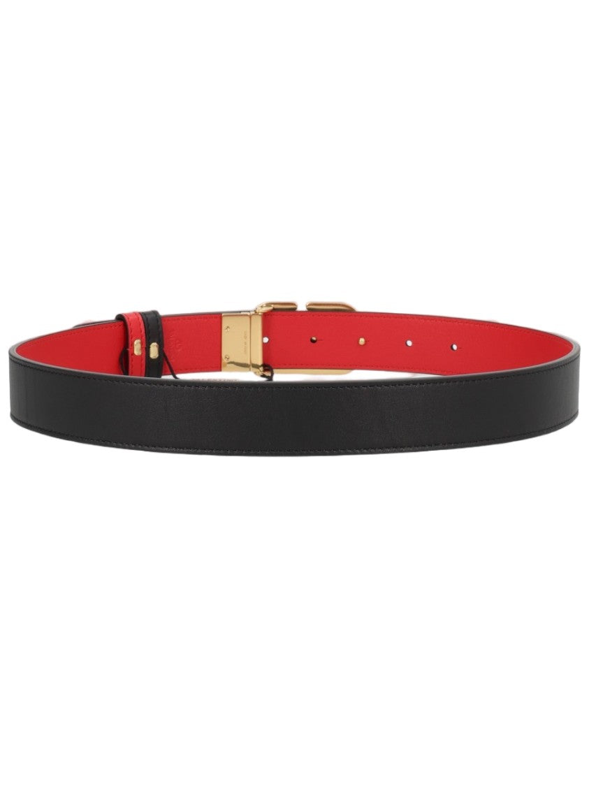 Valentino Garavani Black Calf Leather Belt With Distinctive Logo Buckle
