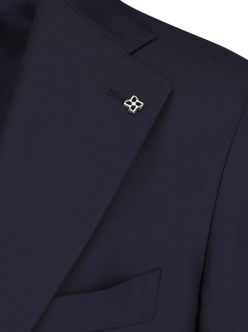 Tagliatore Navy Single-Breasted Peaked Lapel Wool Suit