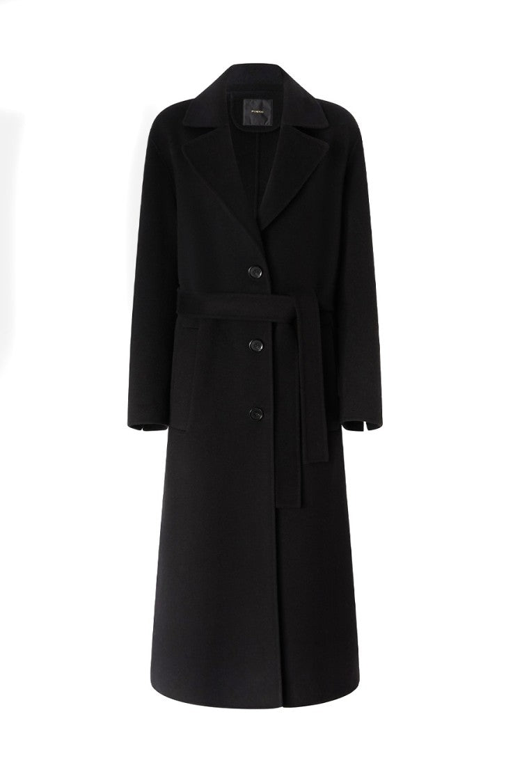 Pinko Classic Black Wool Coat With Belted Waist