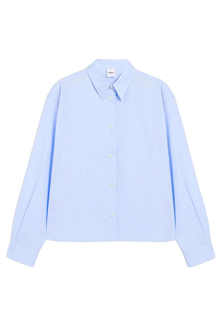 Aspesi Sky Blue Boxy Cropped Cotton Shirt
