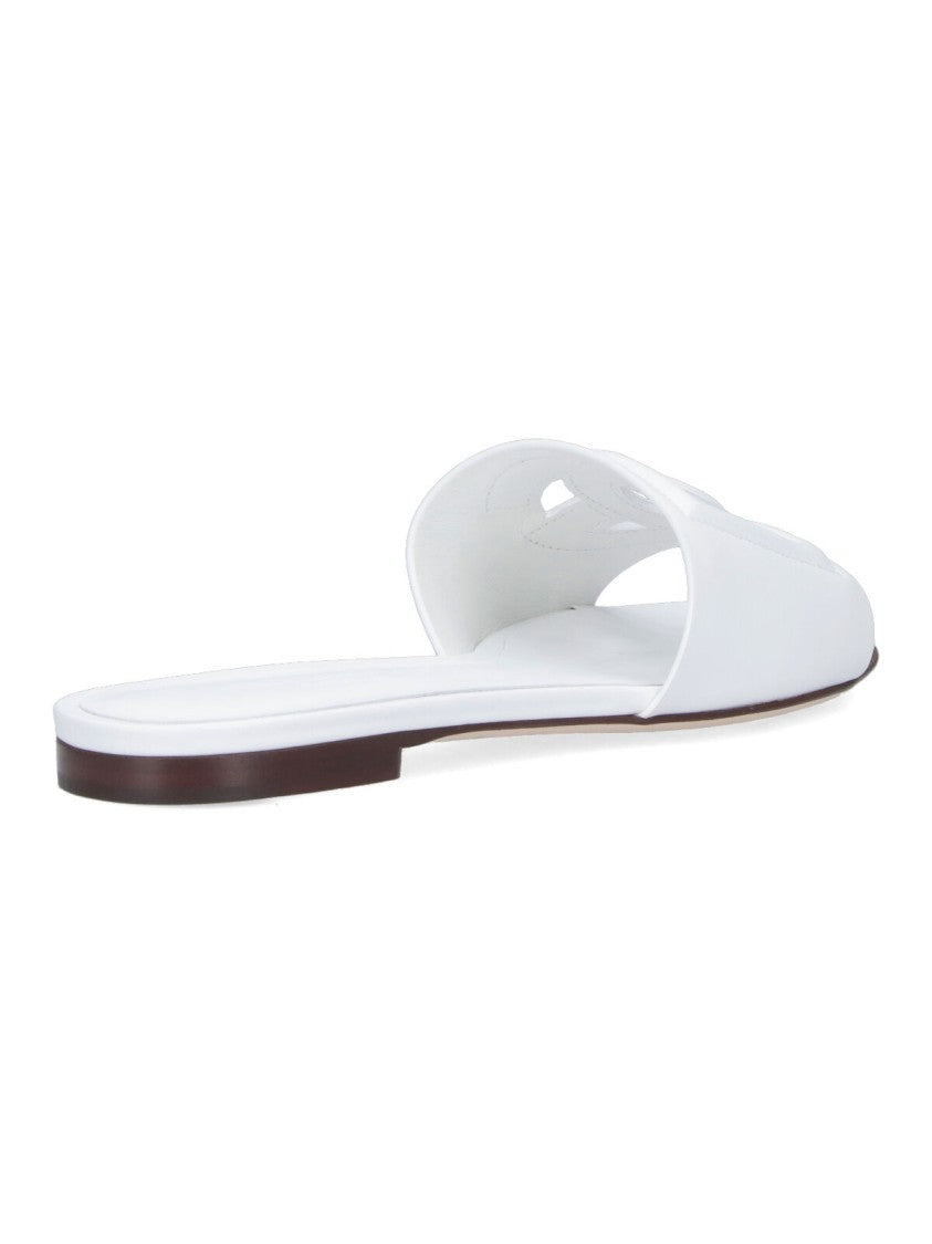 Dolce & Gabbana White Dg Leather Slides Sandals