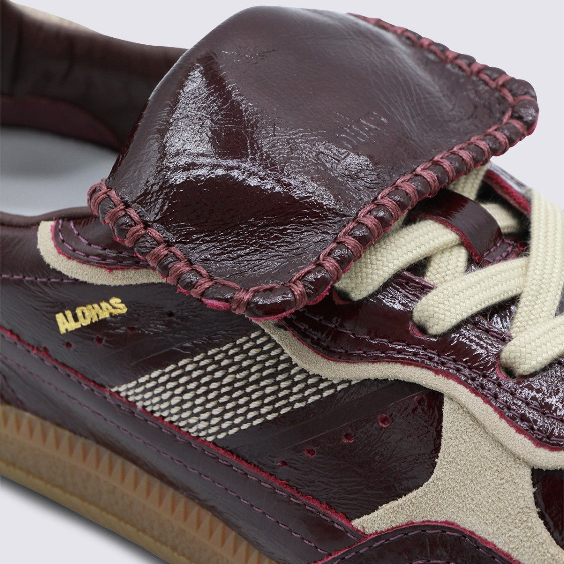 Alohas Glossy Burgundy Leather Sneakers With Suede Accents