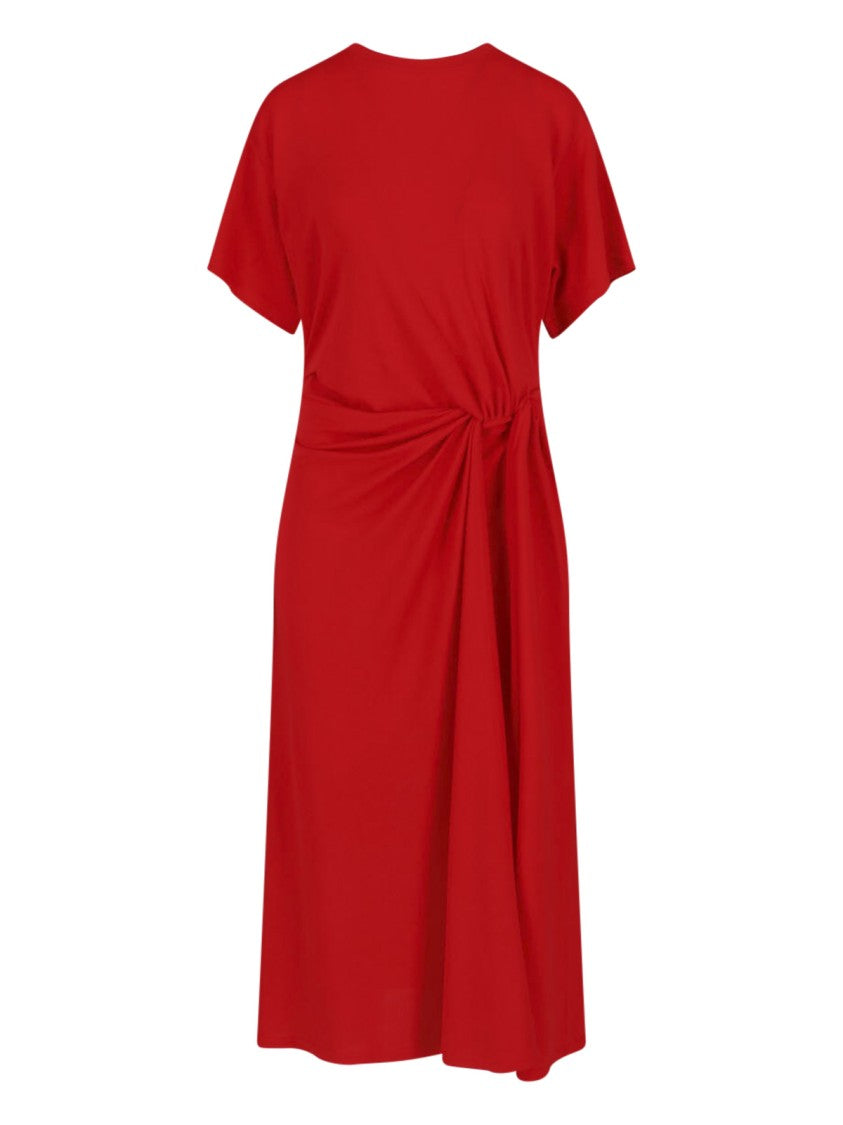 Polo Ralph Lauren Red Gathered Detail Side Midi Dress