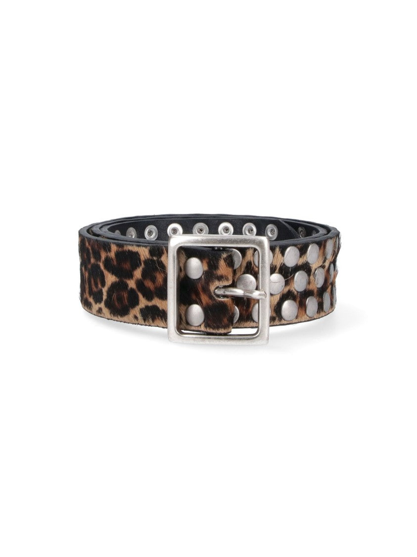 Golden Goose Brown Leo Animal Print Studded Belt