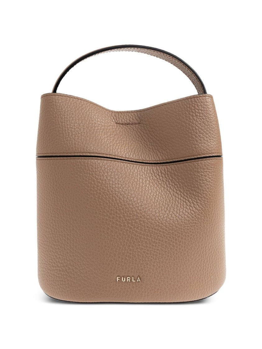 Furla Structured Textured Leather Gold-Hardware Handbag