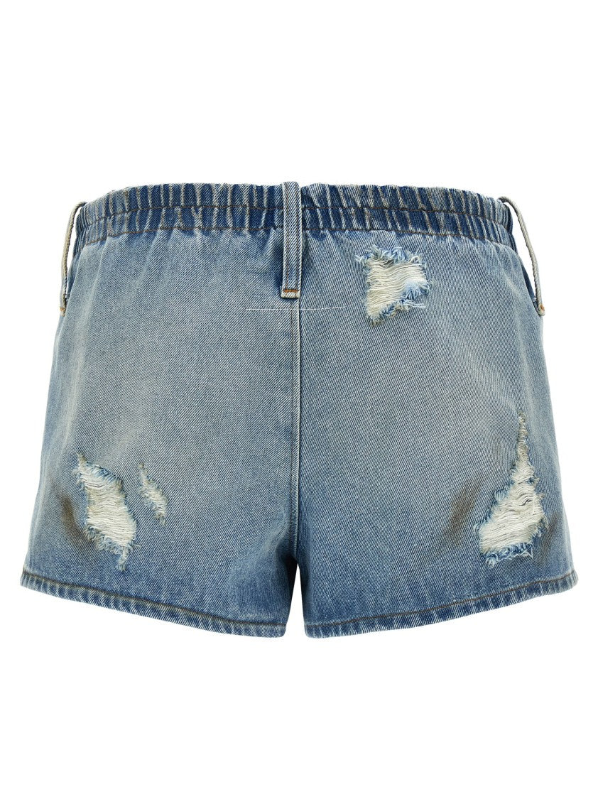 Mm6 By Maison Margiela Used-Effect Cotton Denim Shorts With Elastic Waistband