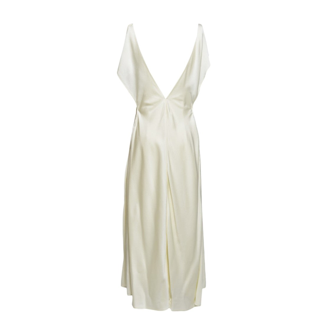 Jil Sander Long Cream Satin V-Neck Dress