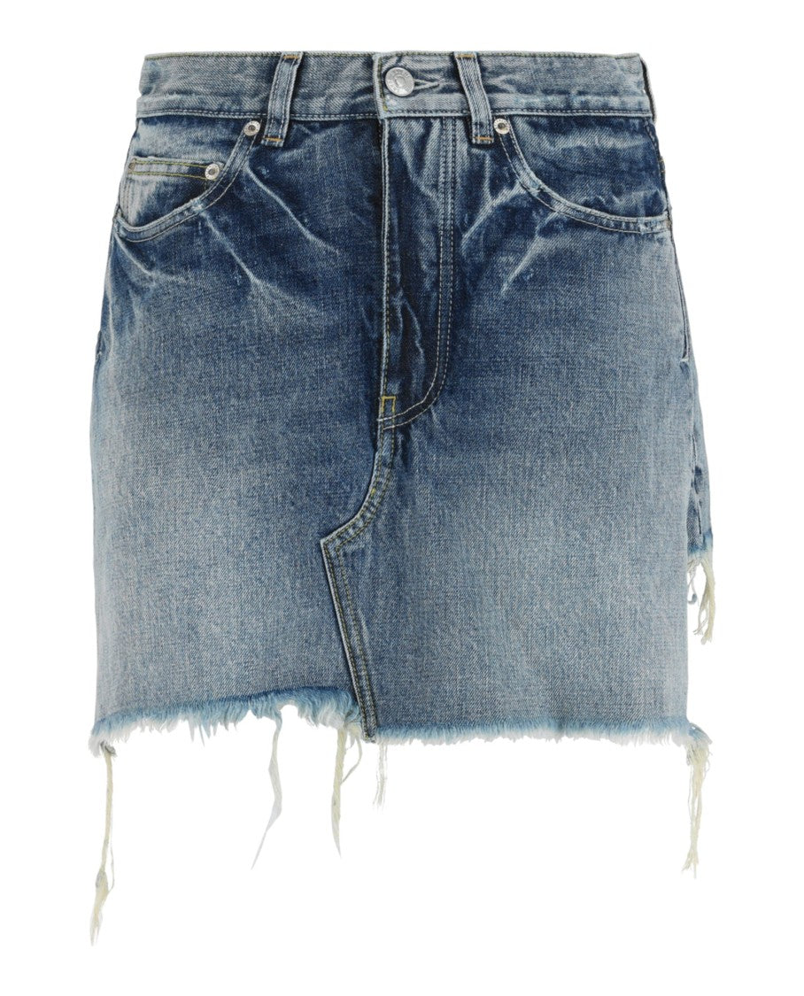 Balenciaga Trompe L'oeil Denim Mini Skort With Layered Design And Distressed Hems