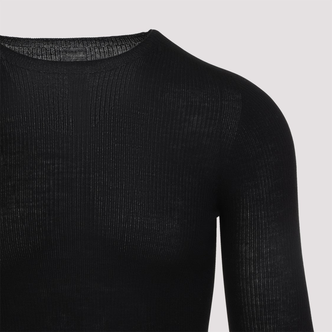 Rick Owens Black Wool Ribbed Round Neck Pullover