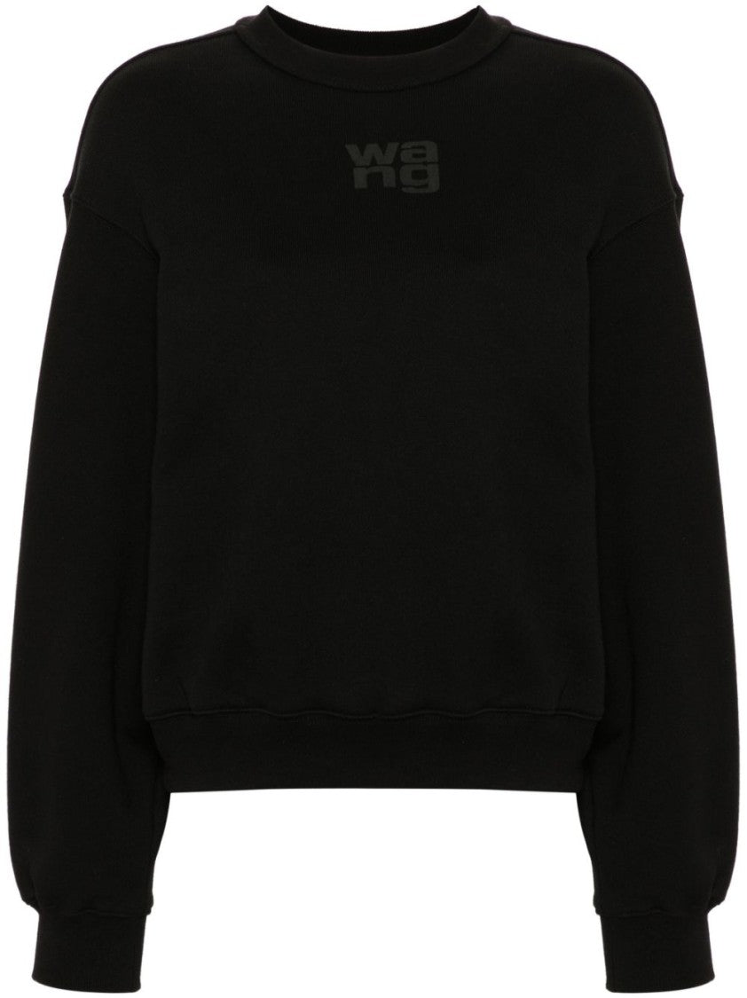 Alexander Wang Relaxed Fit Black Cotton Sweatshirt With Tonal Logo
