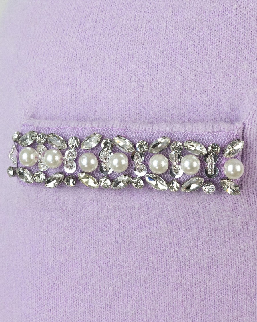 Self-Portrait Lilac Knit Skirt With Crystal Trim