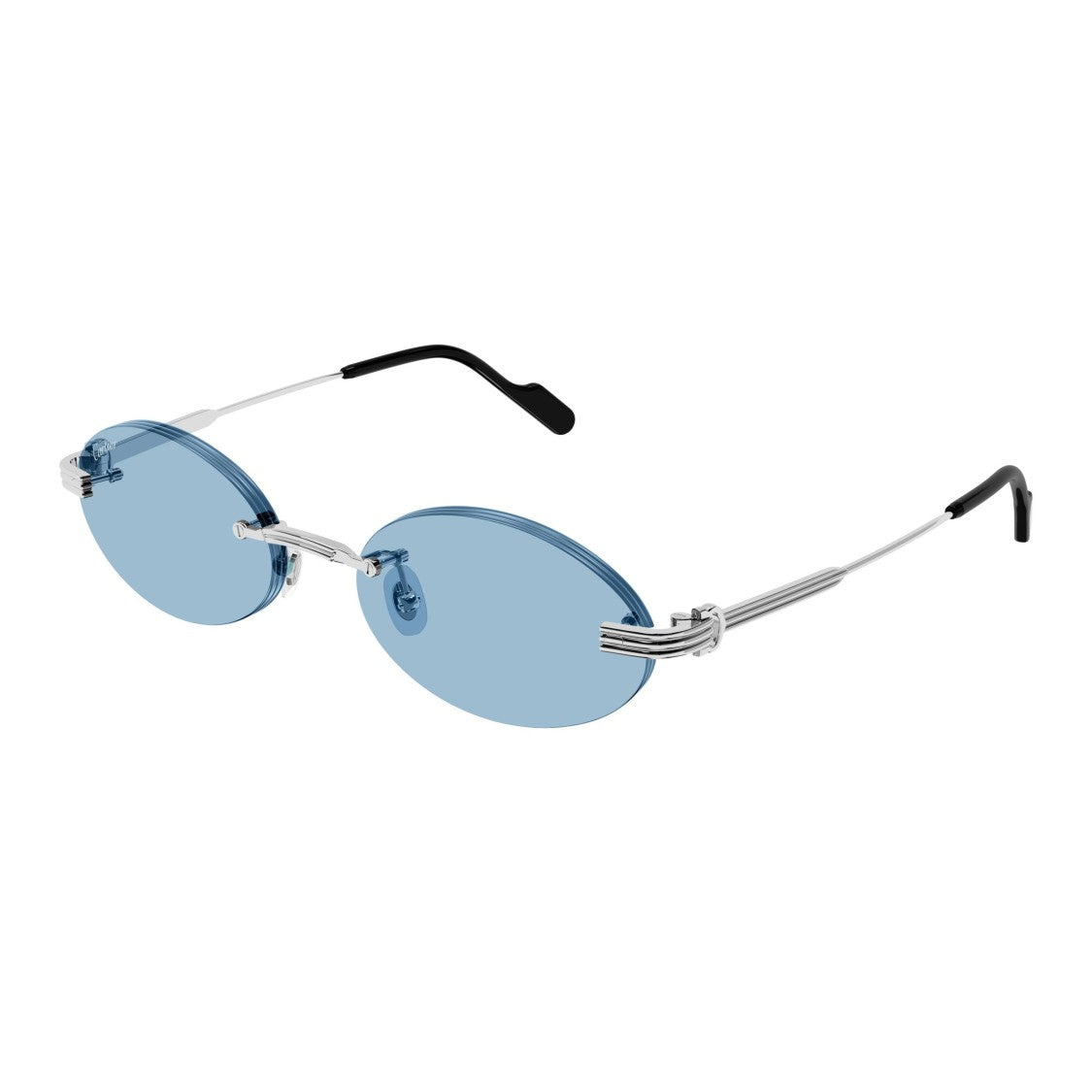 Cartier Rimless Sunglasses With Oval Blue Lenses