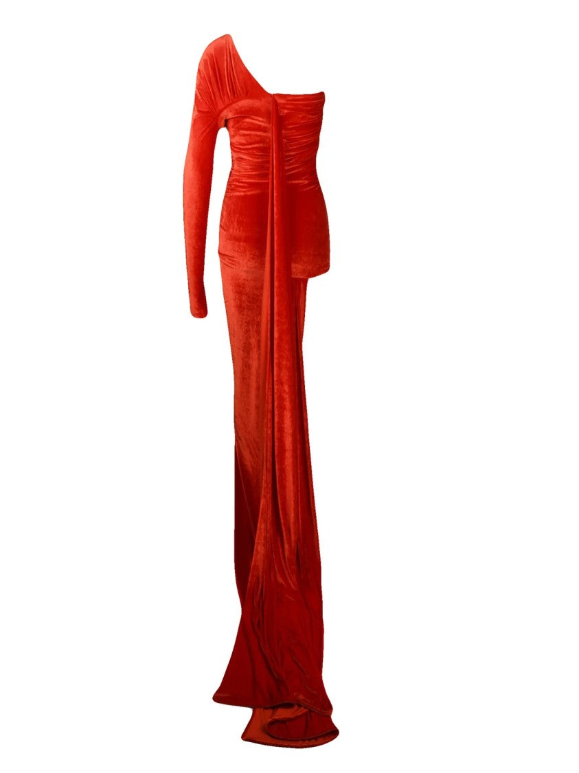 Balenciaga Velvet One-Shoulder Evening Dress With Asymmetrical Draping