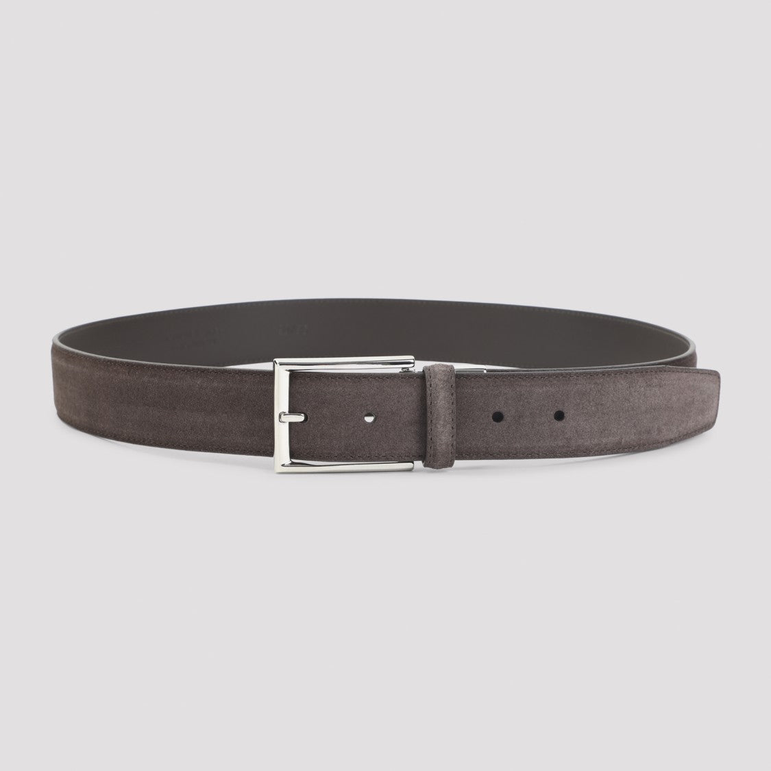 Canali Suede Leather Belt With Rectangular Silver Buckle