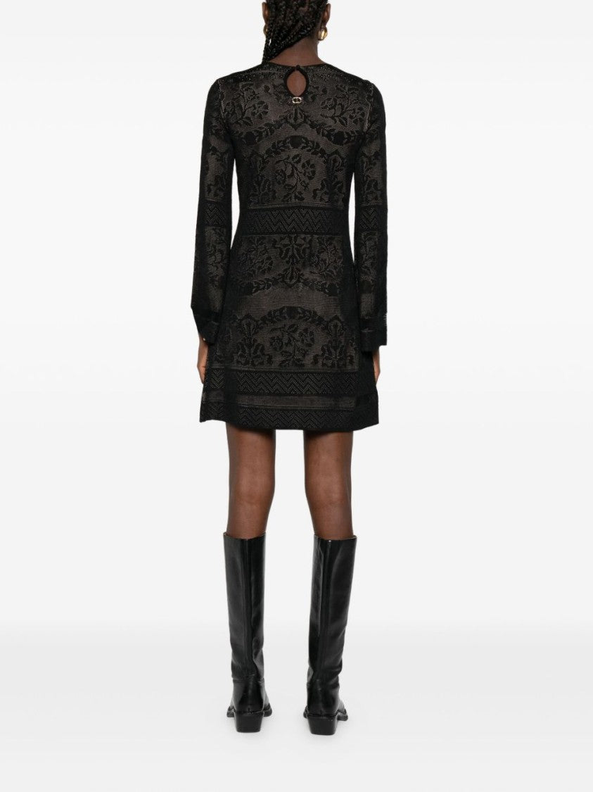 Twin-Set Mini Dress With Textured Fabric And Floral Patterns