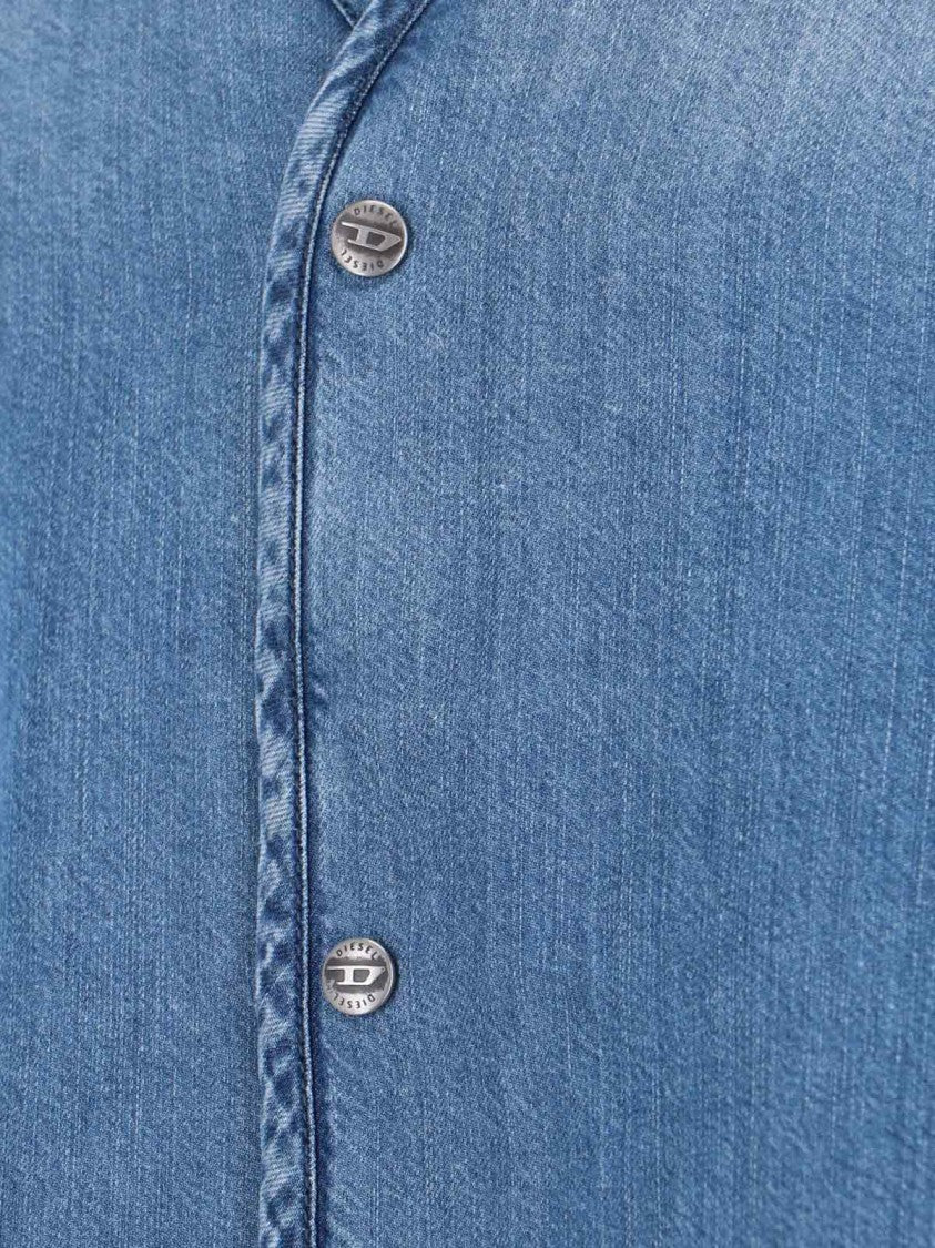 Diesel Denim Shirt With V-Neckline And Bold Back Graphic