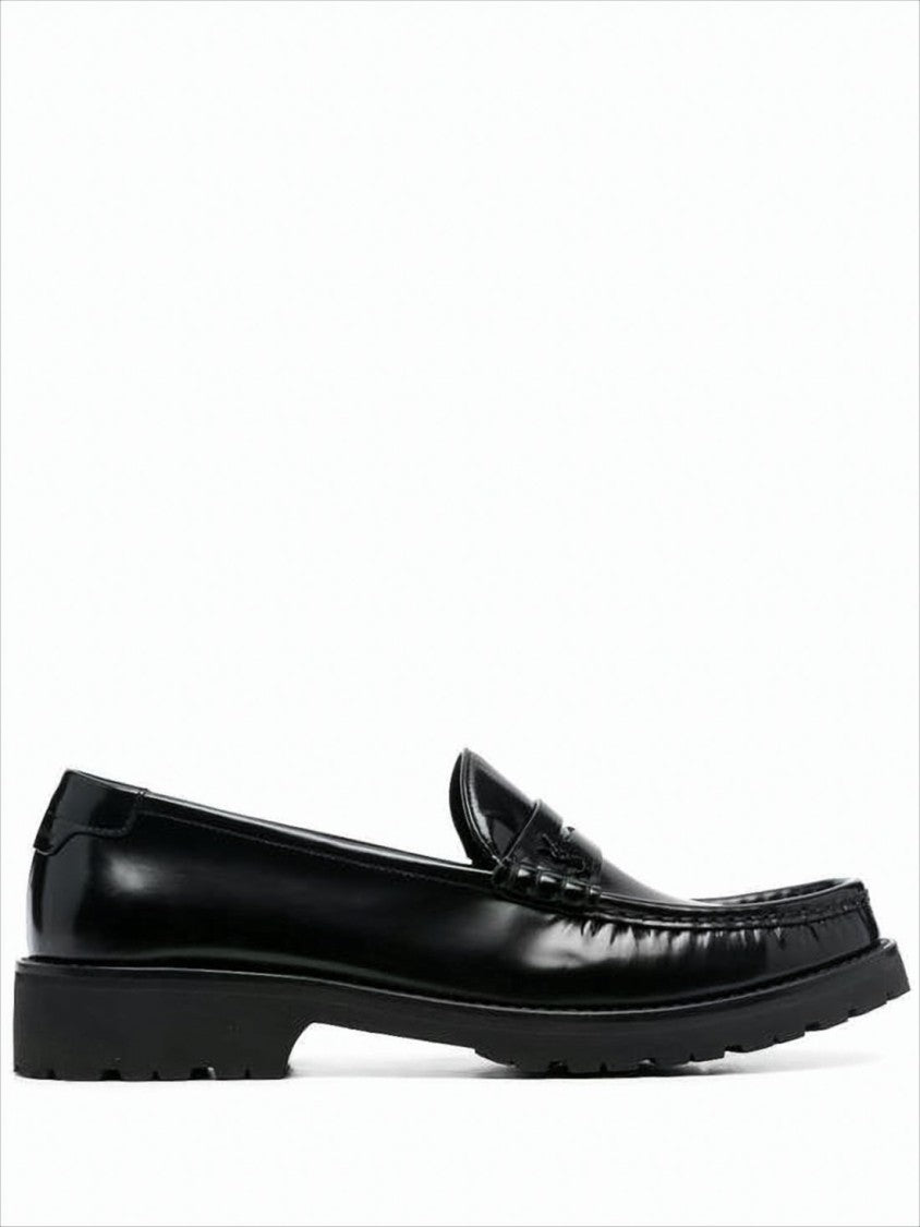 Saint Laurent Black Calf Leather Penny Loafers With Polished Finish