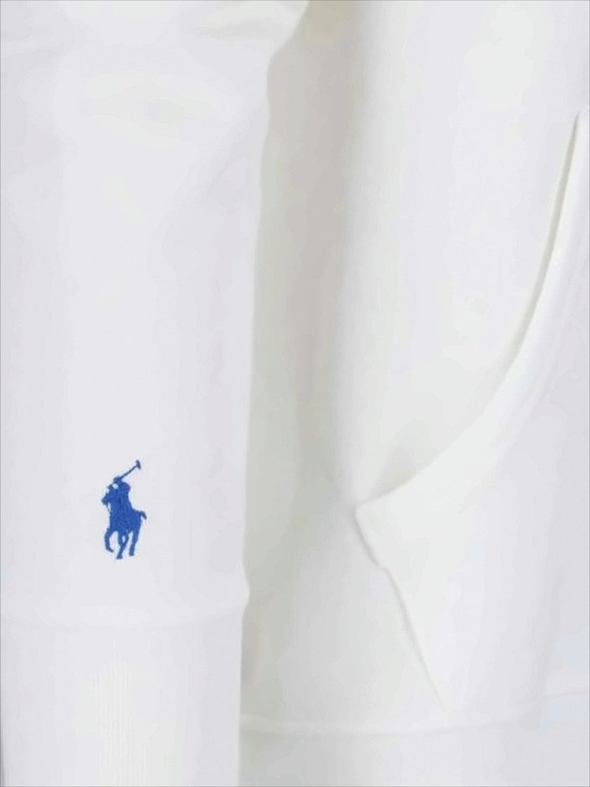 Polo Ralph Lauren White Hoodie With Bold Polo Text And Kangaroo Pocket