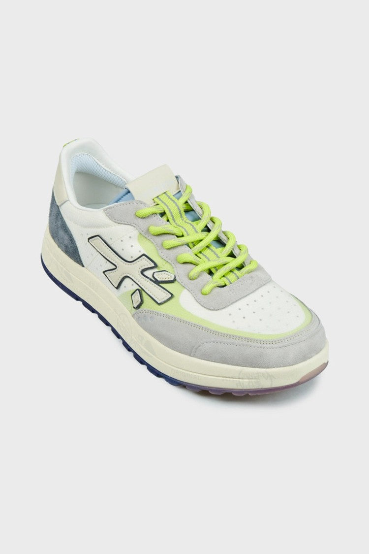Premiata Grey Lime-Accent Low-Top Sneakers