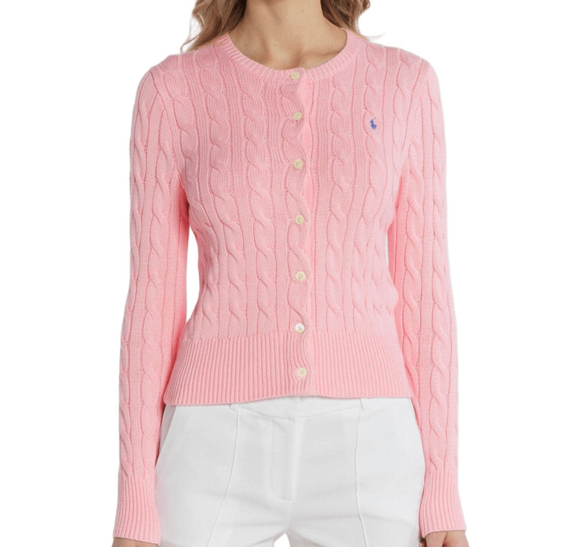 Polo Ralph Lauren Fitted Cable Knit Cardigan With Embroidered Logo