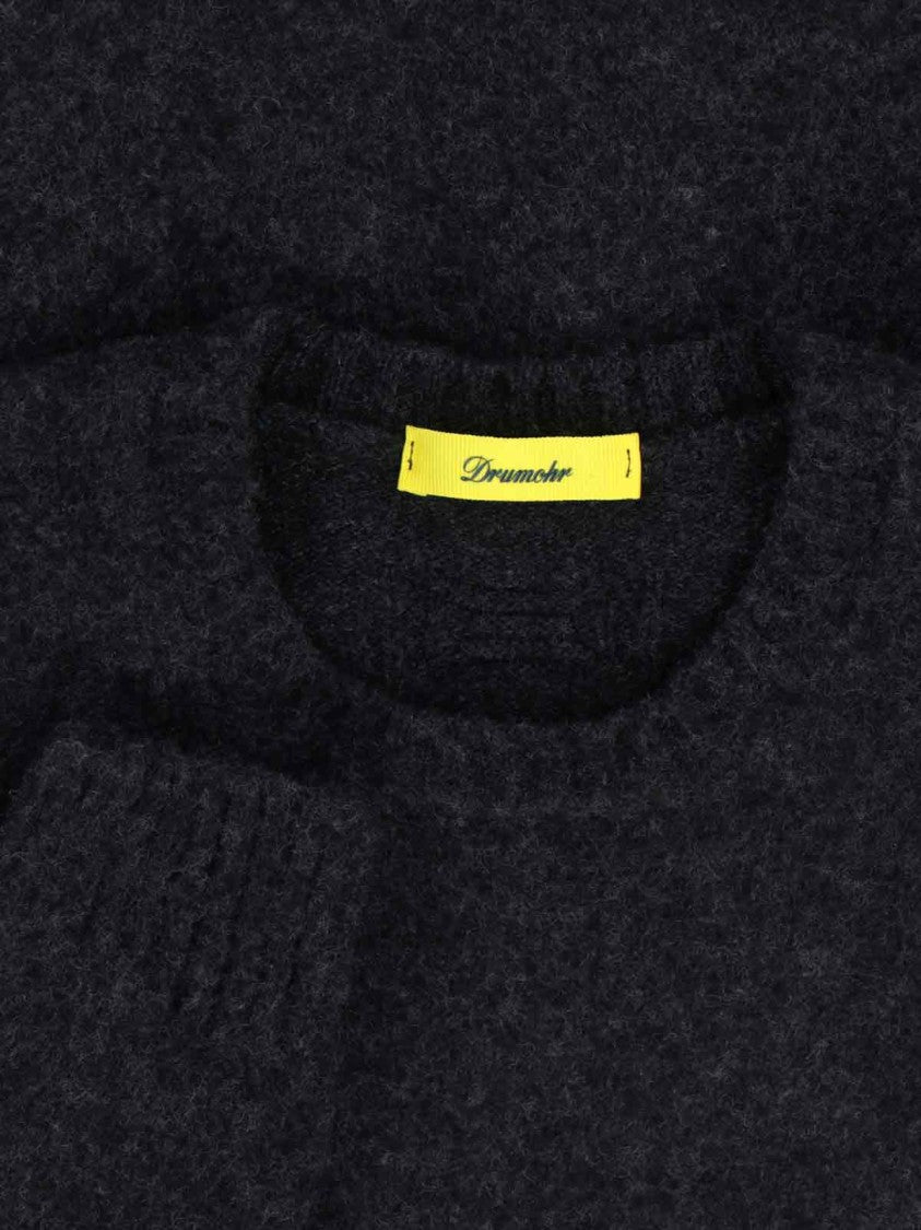 Drumohr Dark Grey Wool Sweater With Ribbed Finishes