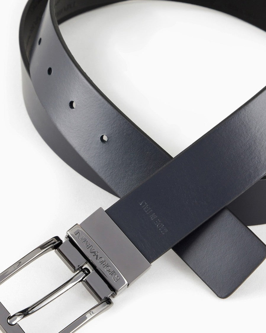Emporio Armani Reversible Leather Belt With All-Over Logo Lettering