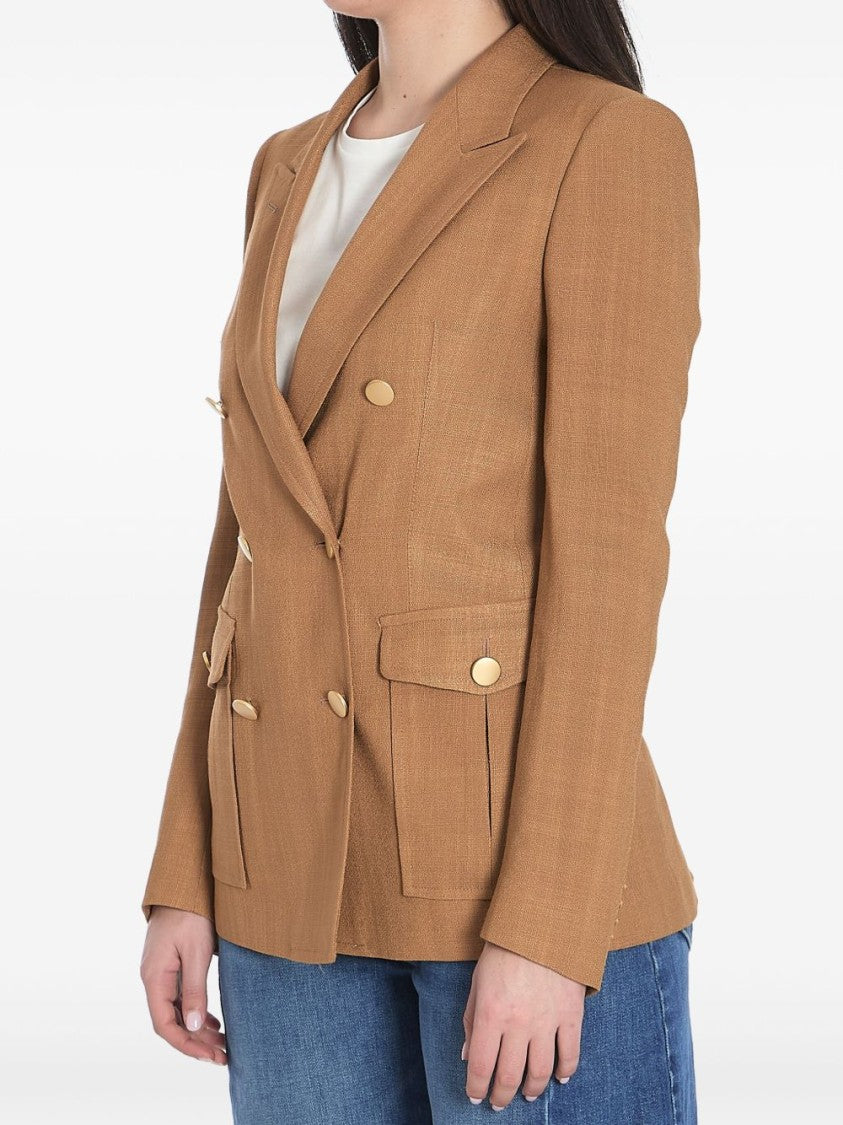 Tagliatore Tailored Double-Breasted Blazer In Caramel Brown Viscose