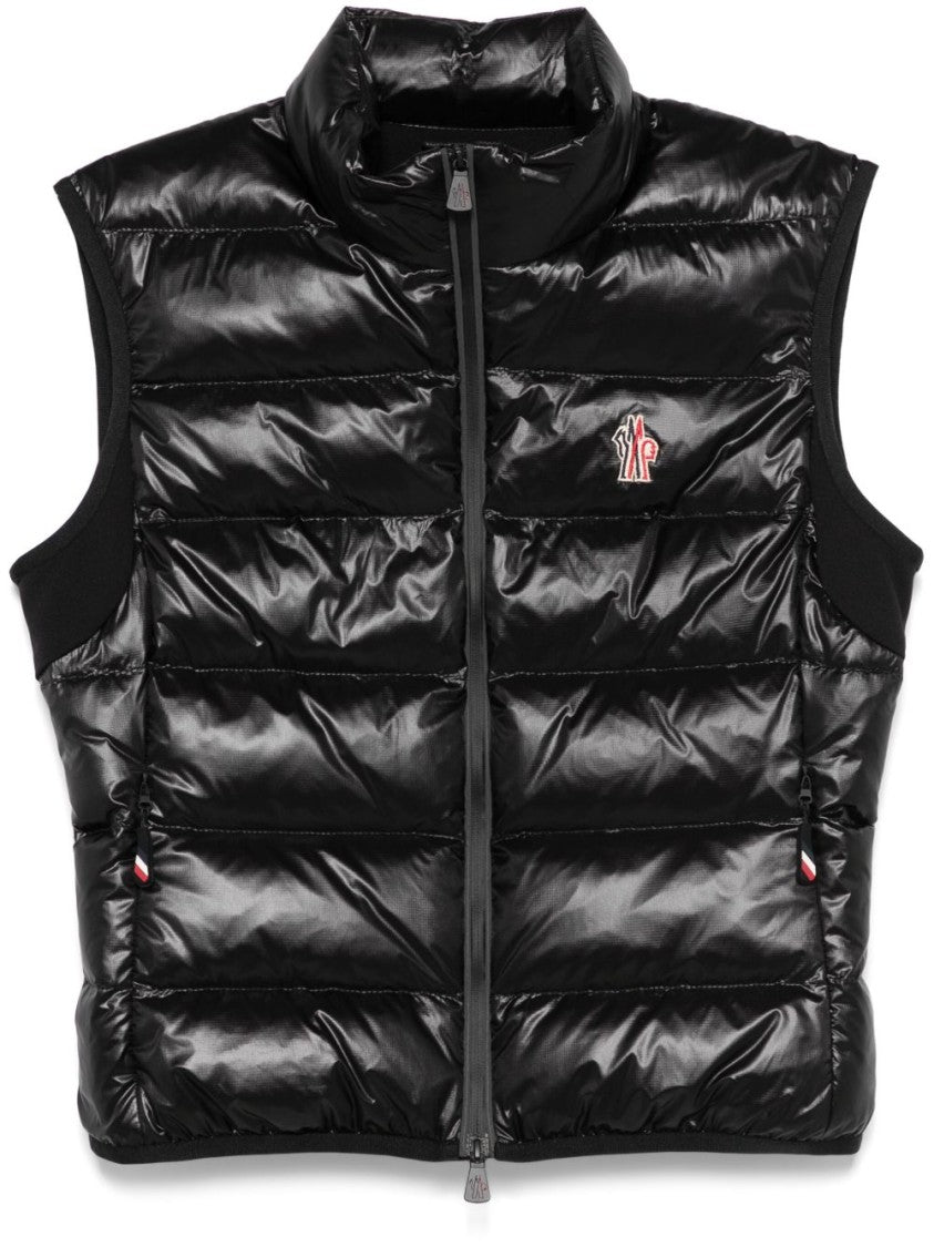 Moncler Grenoble Quilted Black Jacket With High Collar And Glossy Finish