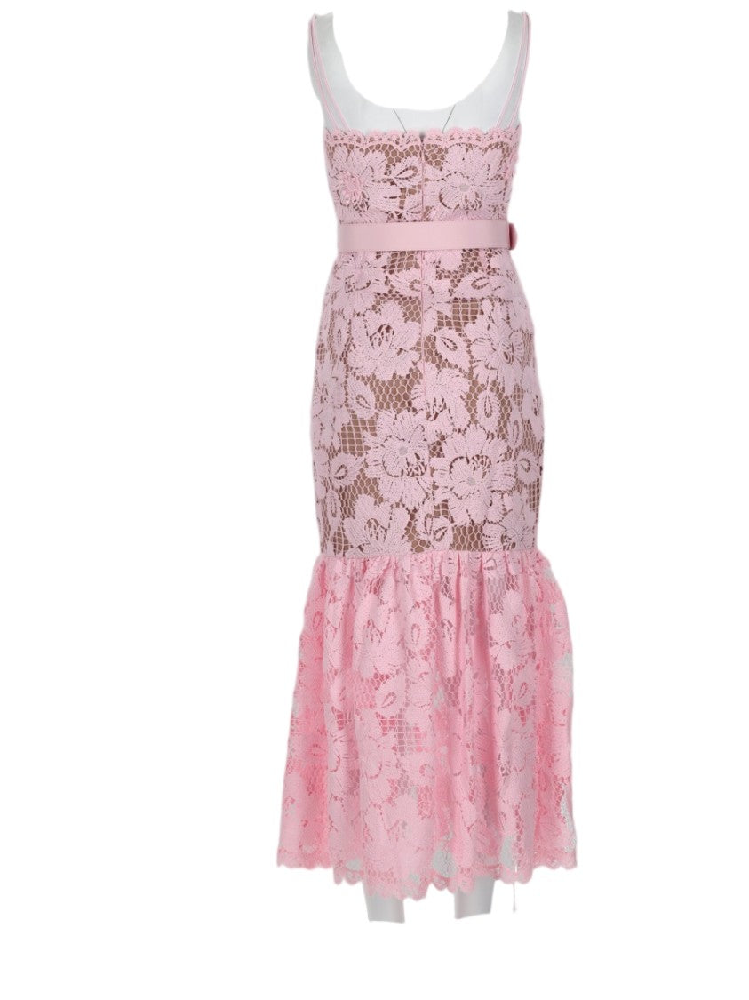 Self-Portrait Fitted Square Neck Crochet Dress