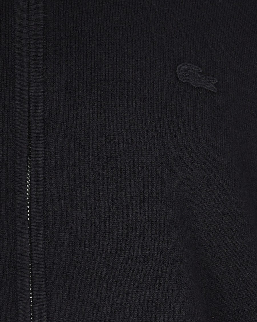 Lacoste Black Cotton And Wool Knit Bomber Jacket