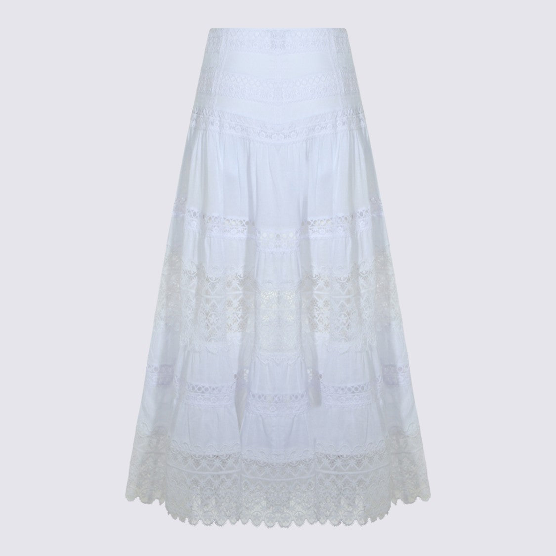 Charo Ruiz Ibiza Long Flowing Maxi Skirt With Intricate Lace And Embroidered Detailing