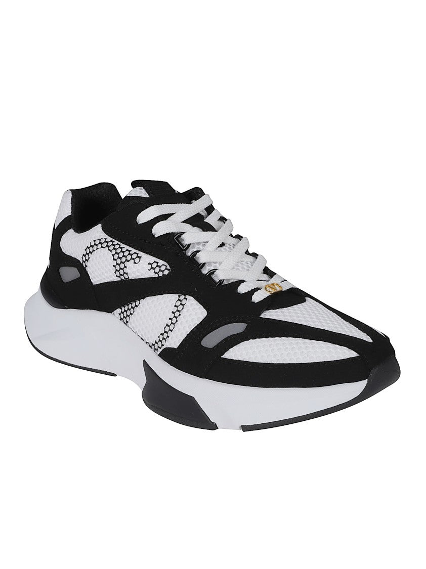 Valentino Garavani Black/White Mesh Geometric Streetwear Sneakers