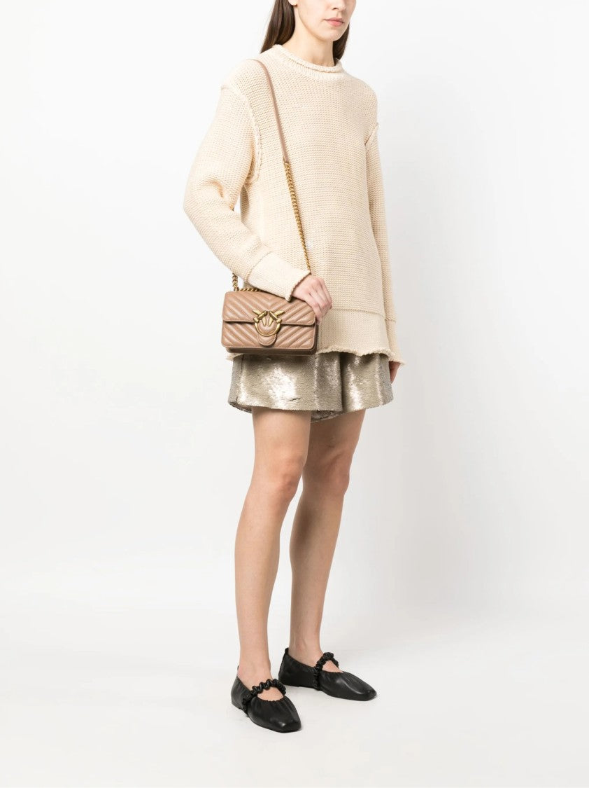 Pinko Chevron Quilted Handbag With Gold Emblem And Versatile Chain Strap