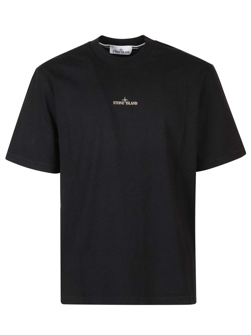 Stone Island Casual Black T-Shirt With Graphic Design And Subtle Logo