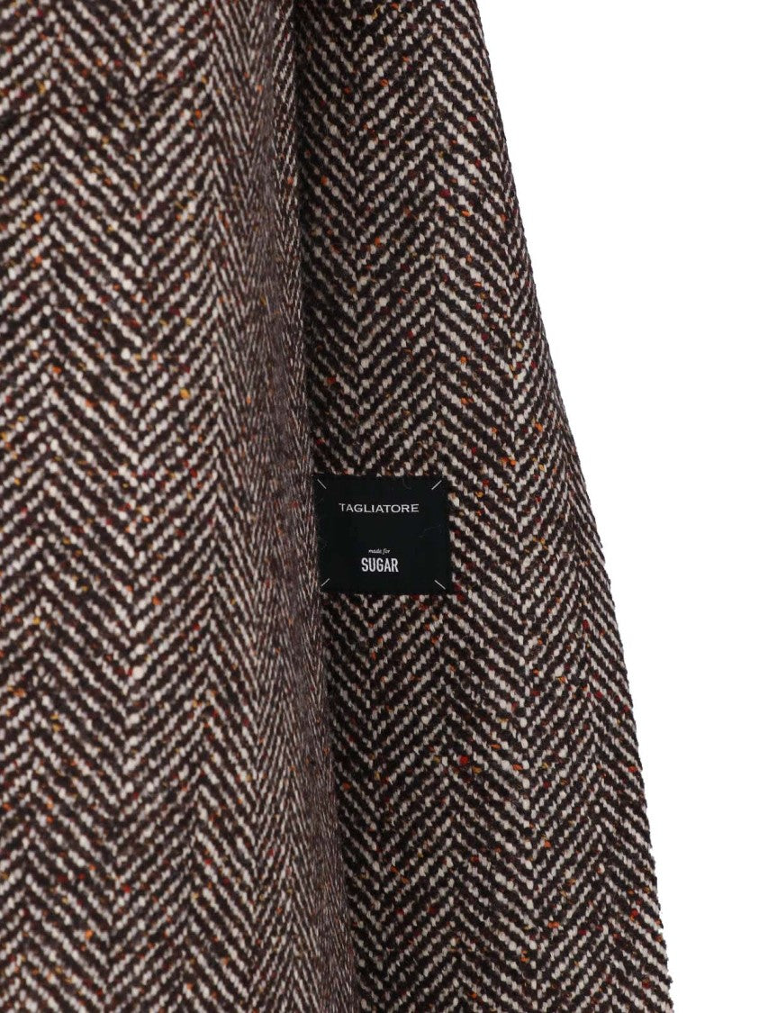 Tagliatore Herringbone Wool Long Coat With Double-Breasted Closure