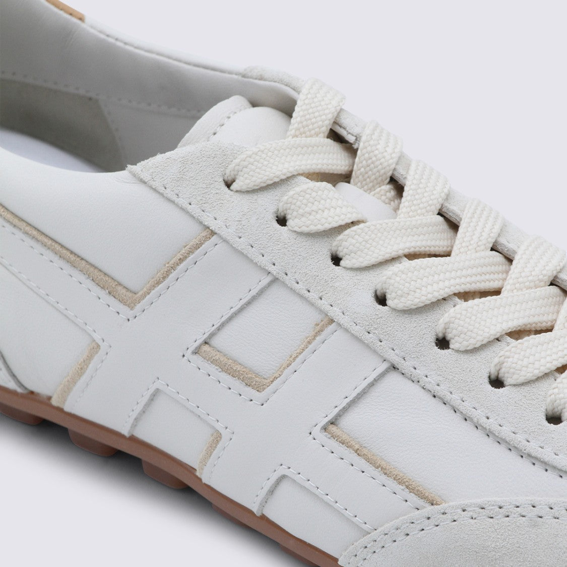 Hogan White And Beige Low-Profile Sneakers