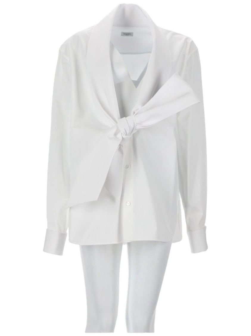 Saint Laurent Poplin Lavallière Bow Collar Cotton Blouse
