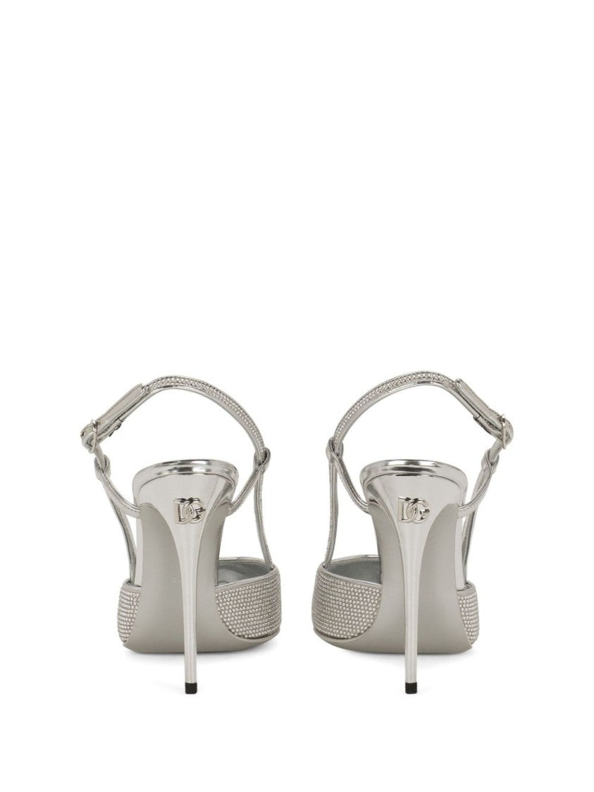 Dolce & Gabbana Black Satin Slingback Lollo Rhinestone Pumps