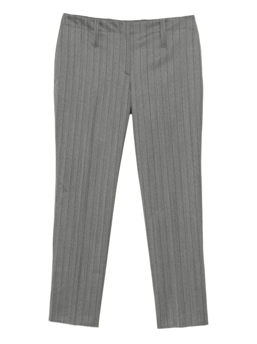Alexander Mcqueen Cropped Grey Trousers With Vertical Pinstripe