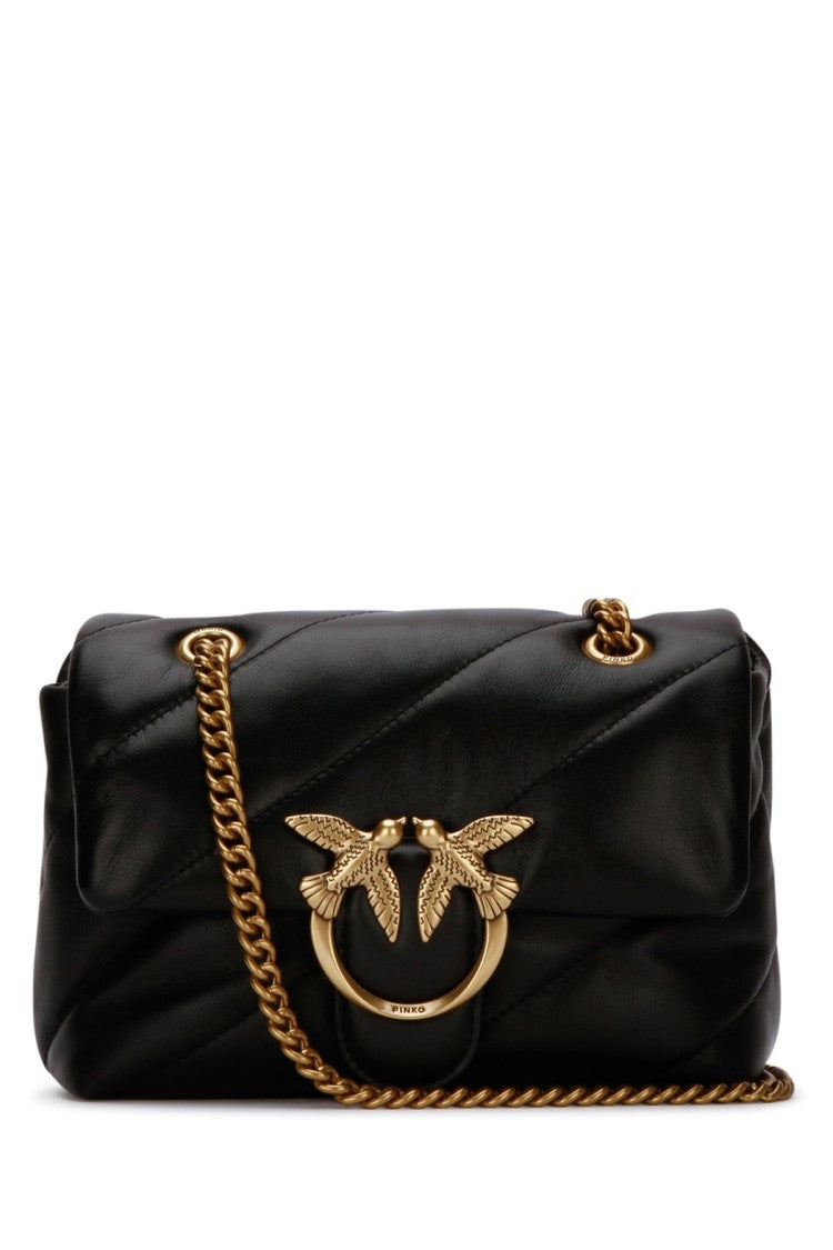 Pinko Quilted Leather Shoulder Bag With Gold-Tone Bird Motifs