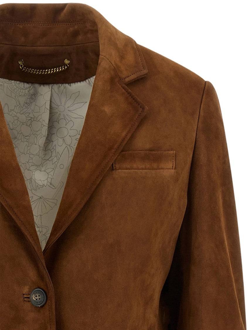 Golden Goose Tailored Brown Waxed Suede Jacket With Floral Lining