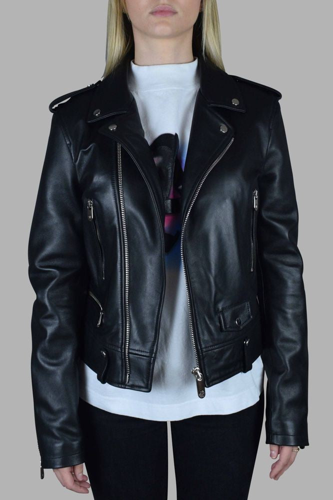 Philipp Plein Asymmetrical Black Leather Perfecto Jacket